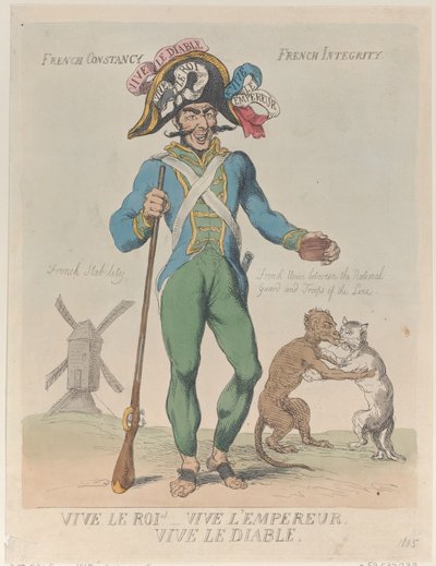 Éljen a király! Éljen a császár. Éljen az ördög., 1815. április 12., 1815. április 12. alkotó: Thomas Rowlandson