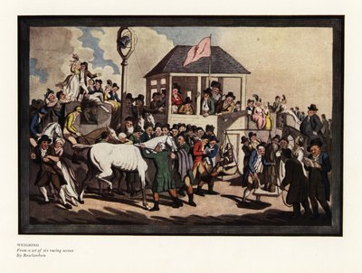Egy zsoké mérlegelése egy versenypályán alkotó: Thomas Rowlandson