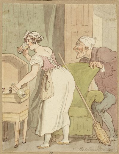 Elkaptak egy nőt italt lopni alkotó: Thomas Rowlandson