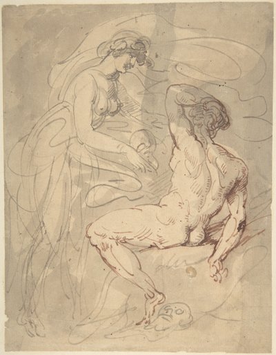 Nő, aki egy ülő meztelen férfival beszélget alkotó: Thomas Rowlandson