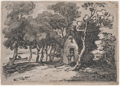 Erdős jelenet alakokkal egy kunyhó ajtajában, 1783-88., 1783-88. alkotó: Thomas Rowlandson