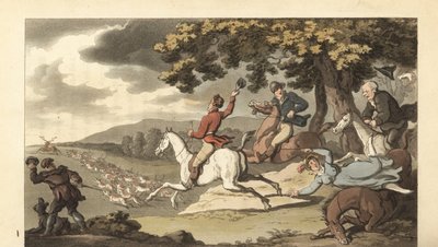 Fiatal angol úriember, aki vadászkutyákkal lovagol szarvasvadászatban alkotó: Thomas Rowlandson