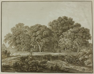 Tájkép a patak felett átkelő híddal alkotó: Thomas Sandby