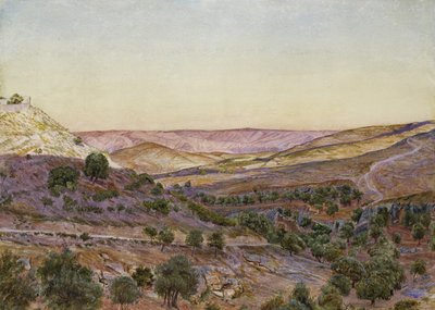 Moáb dombjai és Hinnom völgye, 1854 (akvarell és testfesték) alkotó: Thomas Seddon