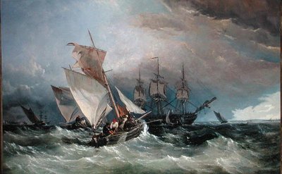 Shrimp Cutters off the Nore, Sheerness in the Distance, 1854 körül (olaj, vászon) alkotó: Thomas Sewell Robins