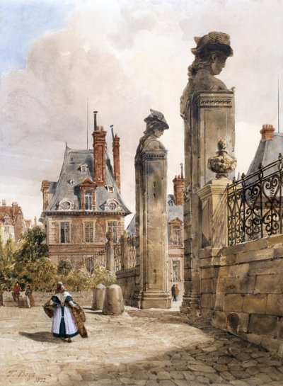 Grille Des Hermès, Porte Dauphine, Fontainebleau palota (akvarell gumiarábikummal, fehér papíron) alkotó: Thomas Shotter Boys