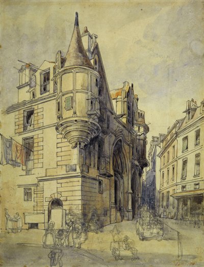 Hotel de Sens, rue du Figuier, 1833 körül (ceruza és akvarell) alkotó: Thomas Shotter Boys