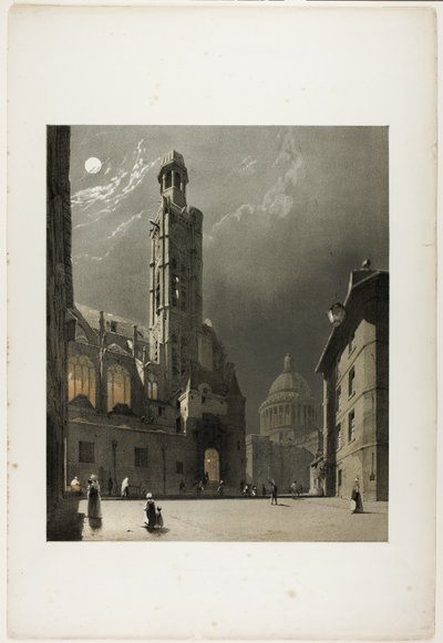St Etienne du Mont és a párizsi Pantheon, 20. tábla a Picturesque Architecture in Paris, Ghent, Antwerpen, Rouen, stb. című kötetből. alkotó: Thomas Shotter Boys