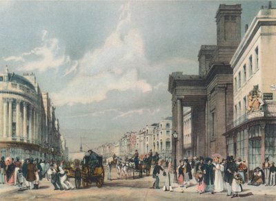 Kilátás a Regent Streetre, a Quadrant felé néz, Hannoveri kápolnával az előtérben, 1842 alkotó: Thomas Shotter Boys