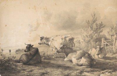 Kerítés közelében fekvő szarvasmarhák alkotó: Thomas Sidney Cooper