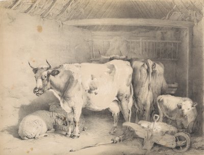 Juhok és szarvasmarhák egy istállóban alkotó: Thomas Sidney Cooper