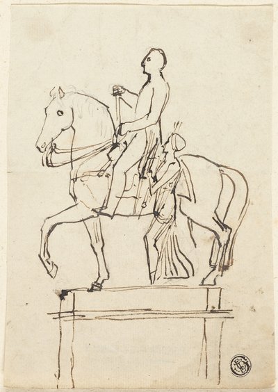 Egy lovas szobra álló nő kíséretében alkotó: Thomas Stothard