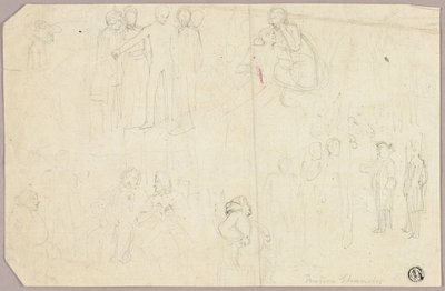 Vázlatok Tristram Shandy számára (recto); Vázlatok a medálról ülő allegorikus figurával (fordítva) alkotó: Thomas Stothard
