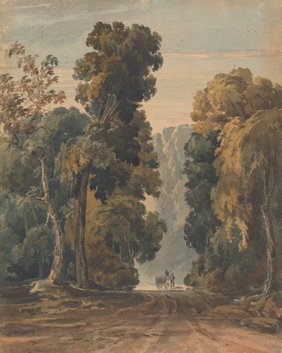 Ló, kocsi és sofőr a széles, fákkal szegélyezett sávon alkotó: Thomas Sully