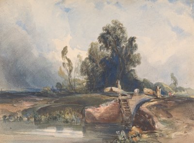 Táj csatornával és zárral; Figurák a zárnál alkotó: Thomas Sully