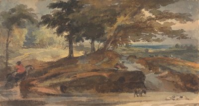 Táj dombokkal, fákkal, lóháton figurával alkotó: Thomas Sully
