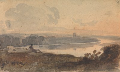 Táj, kanyargós folyóval, alak a dombon az előtérben alkotó: Thomas Sully