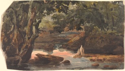 Két figura a patakban, nagy fákkal határolva alkotó: Thomas Sully