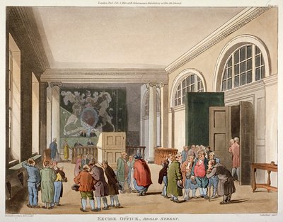 A jövedéki hivatal belseje, Old Broad Street, City of London, 1810 alkotó: Thomas Sutherland