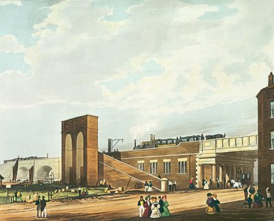 A Manchester Across Water Street bejárata, Henry Pyall (1795-1833) metszete, kiadó: Ackermann und Co., 1831 (színes akvatinta) alkotó: Thomas Talbot Bury