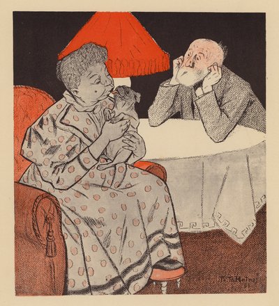 A férj sajnálja, hogy 25 év házasság után a felesége úgy tűnik, jobban szereti a kutyáját, mint őt (színes litho) alkotó: Thomas Theodor Heine