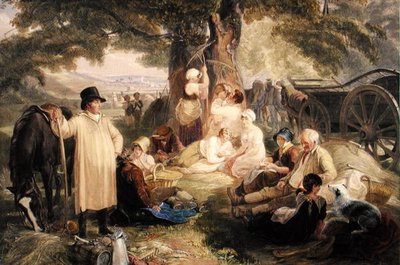 Szénakészítők a vacsoránál (akvarell, papír) alkotó: Thomas Unwins