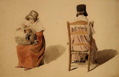 Csipkekészítés (akvarell) alkotó: Thomas Uwins