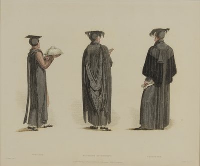 Servitor, Bachelor of Divinity, Collector, metszett J. Agar, megjelent R. Ackermann „History of Oxford” című művében, 1814 (kézzel színezett metszet) alkotó: Thomas Uwins