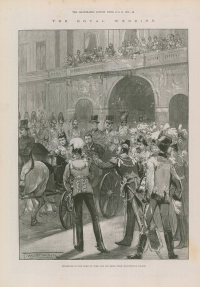 York hercegének és menyasszonyának távozása a Buckingham-palotából alkotó: Thomas Walter Wilson