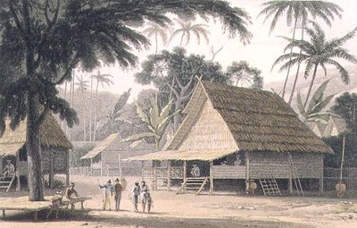 Egy maláj falu, 16. tábla az „Egy festői utazás Indiába” c. alkotó: Thomas und William Daniell