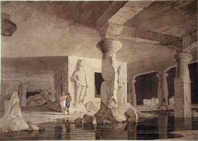 Az elefánt templomának része, VIII. tábla a „Keleti táj”-ból, 1800-ban (színes akvatinta) alkotó: Thomas und William Daniell