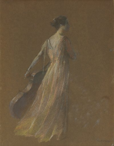 Csellót tartó hölgy állva (pasztell, papíron) alkotó: Thomas Wilmer Dewing