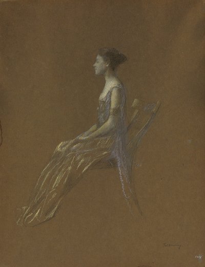 Ülő hölgy sárga ruhában (pasztell, papíron) alkotó: Thomas Wilmer Dewing