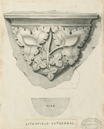 Lichfield katedrális belseje – faragott lombozat: litográfia, és [?XIX. század] (nyomtatott) alkotó: Thomas Witlam Atkinson