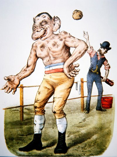"The Loser" vagy "Throwing-in the sponge", a Currier & Ives által 1883-ban kiadott díjbirkózó karikatúra (színes litográfia) alkotó: Thomas Worth