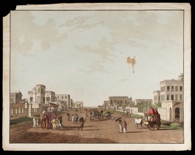 A régi udvarház utcája délre néz Kalkutta kilátásából alkotó: Thomas und William Daniell