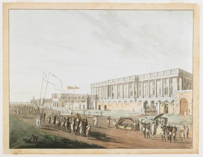 Az új udvarház és Chandpam Ghaut a kalkuttai kilátásból alkotó: Thomas und William Daniell