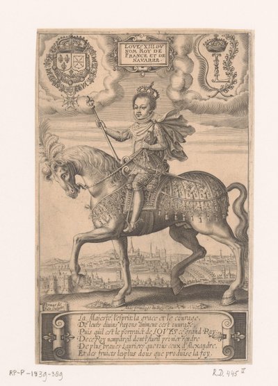 XIII. Lajos lovas portréja, háttérben Párizs kilátásával alkotó: Thomas de Leu