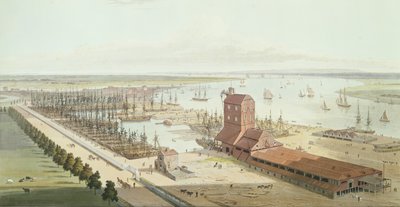 The Mast House and Brunswick Dock, Blackwell, 1803 (akvatinta) alkotó: Thomas und William Daniell