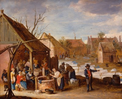 Parasztok dolgoznak a fehérítőben (olaj, vászon) alkotó: Thomas van Apshoven