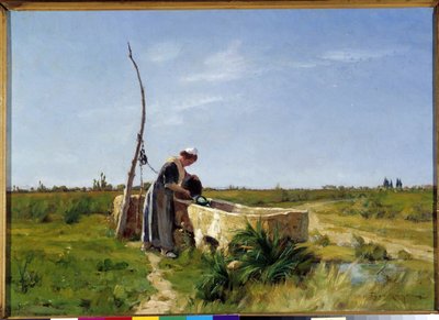 Theophile Mayan (1860-1937) A paraszt és a kút festménye Dim. 46x56 cm. Kötelező említés: Collection fondation regards de Provence Marseille DR alkotó: Théophile Henri Mayan