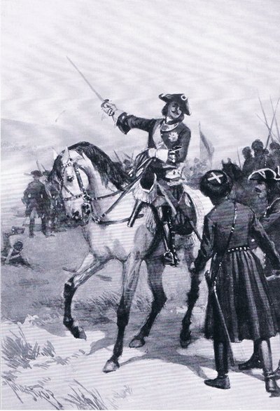 Nagy Péter a pultowai csatában, illusztráció a „Landmarks in European History” című könyvből, a Gresham Publishing Co., 1920 körül (litho) alkotó: Thure de Thulstrup