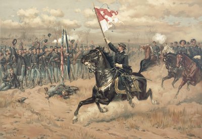 Sheridan híres utazása a Cedar Creek-i csatában, virginiai 1864-ben (színes litó) alkotó: Thure de Thulstrup