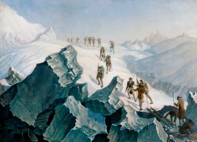 Horace Benedict de Saussure, fia és vezetőinek leszármazása a Mont Blancról, 1787. aug. alkotó: Tiberius Dominikus Wocher