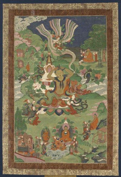 Thangka jelenetekkel a Buddha életéből, a 19. század második feléből. alkotó: Tibetan culture.