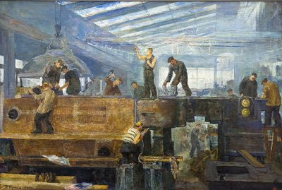 Le plan quinquennal - Turbina telepítés, Chernyshev, Tikhon Pavlovich (1882-1942). Olaj, vászon, mérete: 75x110 alkotó: Tikhon Pavlovich Chernyshev