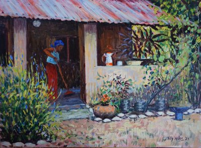 Girl Sweeping 2021 (olaj) alkotó: Tilly Willis