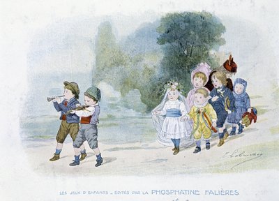 Gyermekjátékok: esküvői felvonulás, menyasszonynak álcázott gyerekek - dess. de Lobrichon, szerk. írta: Phosphatine Falières, v.1920 alkotó: Timoleon Marie Lobrichon