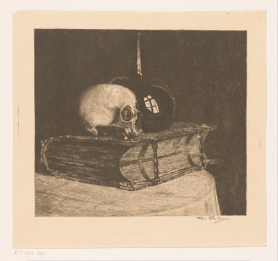 Csendélet koponyával és a Bibliával alkotó: Titia Heukers (signed by artist)