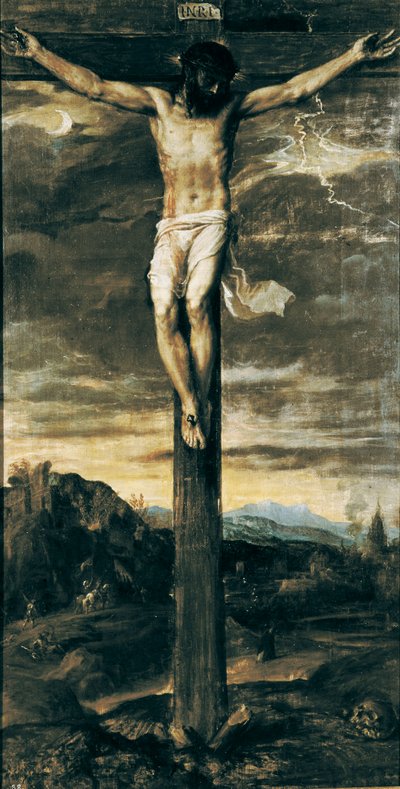 „Megfeszített Krisztus”. "INRI"" felirat a kereszten alkotó: Titian (c.1488 1576)